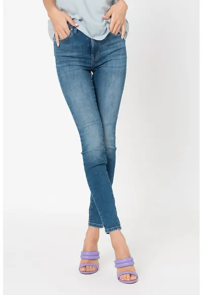 Blugi skinny cu aspect decolorat Forever - Albastru inchis/Alb murdar