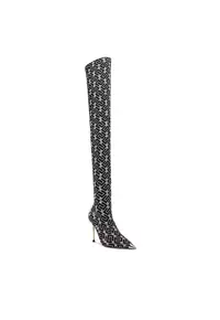Cizme dama - stiletto - negru - material textil -