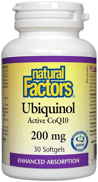 Ubiquinol Active CoQ10, 200 mg, 30 capsule gelatinoase moi, Natural Factors