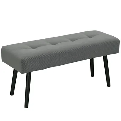 HOMCOM Bancă Tapițată din Catifea cu Șezut Căptușit și Picioare din Oțel, 100x36x45 cm, Gri | Aosom Romania