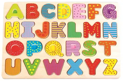 Puzzle din lemn Lelin - Alfabet englez, litere majuscule