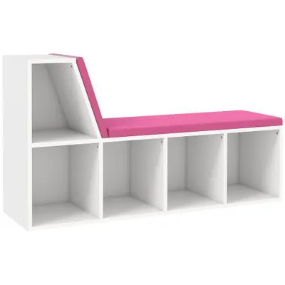 HOMCOM Bibliotecă-bancă 2 în 1 cu 5 compartimente de depozitare și 2 perne 108 x 30 x 60 cm alb roz | Aosom Romania