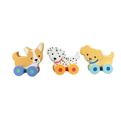 Set de jucării din lemn pentru împins Orange Tree Toys - Cățeluși
