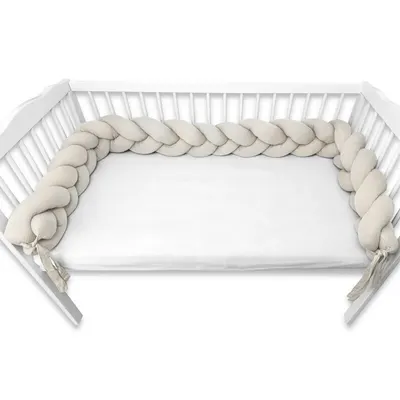 Protectie laterala MimiNu pentru patut tip bumper impletit din bumbac 240x17 cm Soft Beige