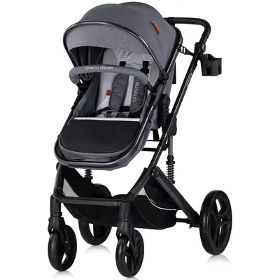 Carucior pentru copii Chipolino Amore Cloud Grey 2 in 1 cu sezut reversibil, maner reglabil, suspensii, husa de picioare, gentuta, suport pahar, greutate admisa 22 kg