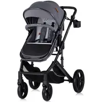 Carucior pentru copii Chipolino Amore Cloud Grey 2 in 1 cu sezut reversibil, maner reglabil, suspensii, husa de picioare, gentuta, suport pahar, greutate admisa 22 kg