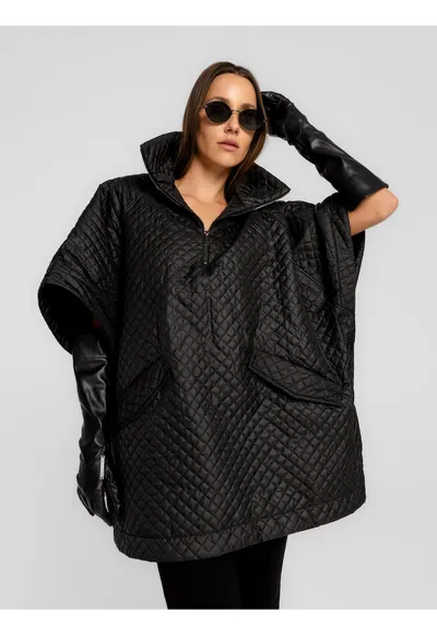 Poncho supradimensionat cu model matlasat Lace - Negru