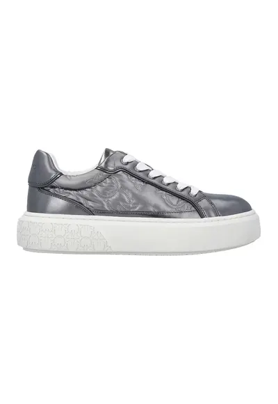 Pantofi sport de piele cu imprimeu - Alb optic/Argintiu