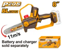 Fierastrau Electric de Mana 20V 20cm (8") Brushless Industrial INGCO CGSLI2088, viteza lant 11 m/s, ungere automata, fara acumulator si incarcator