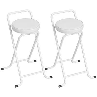HOMCOM Taburete de Bar Pliabile Set de 2, Fără Montaj, Scaune de Bar, Șezut Căptușit 63 cm, Cadru din Oțel, Alb | Aosom Romania
