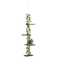 PawHut Stâlp Înalt pentru Pisici cu Tijă de Tensionare din Iută cu Frunze, 37x21x202-242 cm, Verde | Aosom Romania