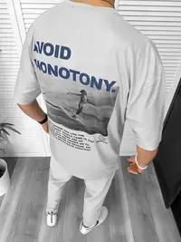 Tricou barbati gri, cu imprimeu pe spate, oversize 11819 O1-2.3