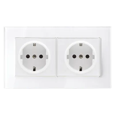 German Type Double Socket 16a Glass Frame White