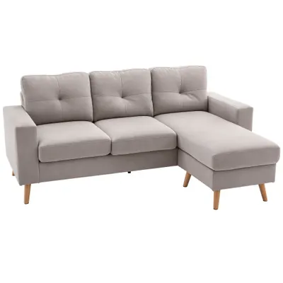 HOMCOM Canapea colțar în material textil de lin, 193 cm formă L, design scandinav pentru living, apartament, spațiu mic, gri deschis | Aosom Romania