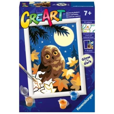Ravensburger - CreArt pictura pe numere pentru copii bufnita care straluceste in intuneric