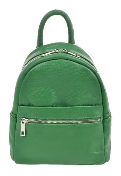 Rucsac de piele cu buzunar cu fermoar - Verde