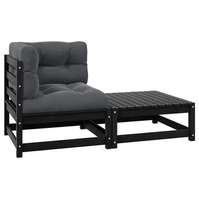 vidaXL Set mobilier grădină cu perne, 2 piese, negru, lemn masiv pin