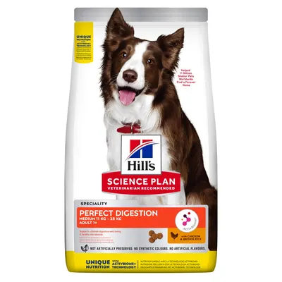 Hills SP CANINE ADULT PERFECT DIGESTION MED, hrana uscata pentru caini adulti de talie medie, ce asigura o digestie optima, 2.5 KG