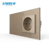 Intrerupator dublu cu touch + priza Schuko, generatia noua, cu rama sticla Auriu