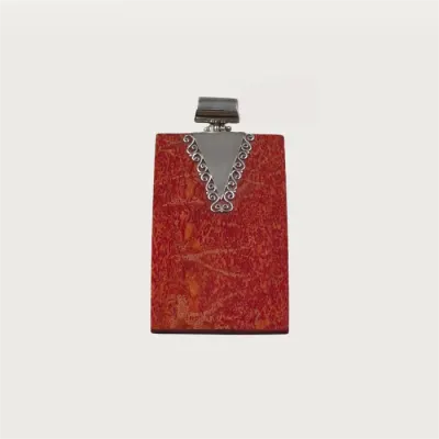 Pandantiv rectangular din argint 925 cu coral, design statement