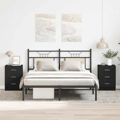 vidaXL Noptiere, 2 buc., negru, 38x35x56 cm, lemn prelucrat