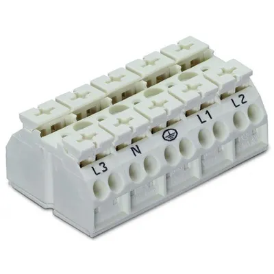 4-conductor chassis-mount terminal strip; 5-pole; without ground contact; 4 mm²; 4,00 mm²; white