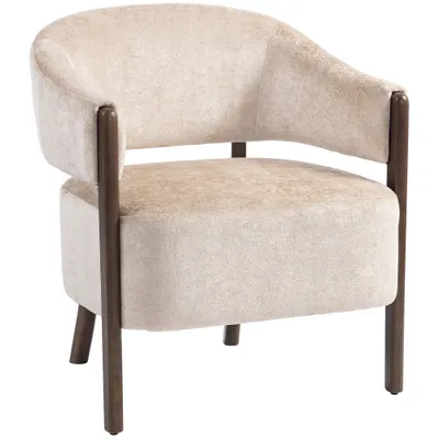 HOMCOM Fotoliu Elegante Tapițat cu Catifea Chenille și Cadru din Lemn Masiv, Fotoliu Modern pentru Living și Dormitor, Bej | Aosom Romania