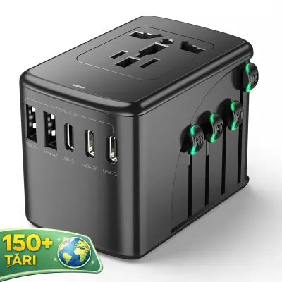 Adaptor incarcator universal priza de calatorie Timebox, 2 x USB, 3 x Type-C, Negru - Default Title
