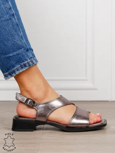 SANDALE dama din piele naturala cu barete CRL1627 Pewter