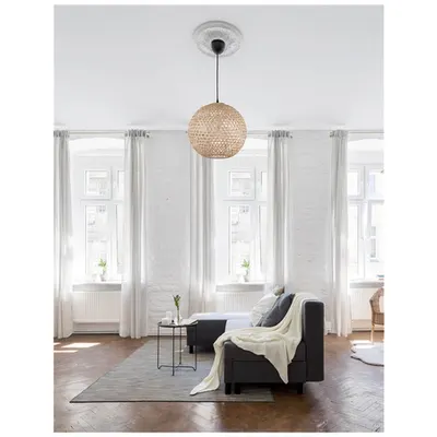 Lampa suspendata MELODY Natural Bamboo Negru Fabric Wire & Baza LED E27 1x12 Wat 230 Volt IP20 Fara bec