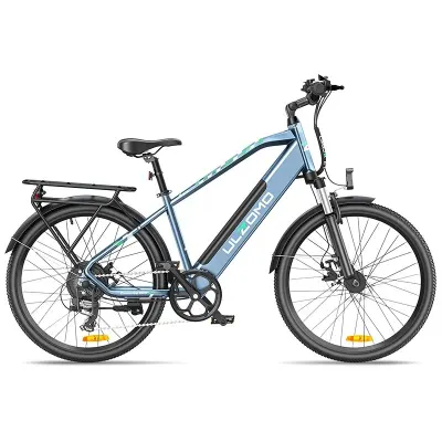 Bicicleta electrica Ulzomo Metro 26 E-bike, 250W, 36V 17Ah, autonomie 100km, viteza maxima 25km/h, Blue, 26'' - Default Title