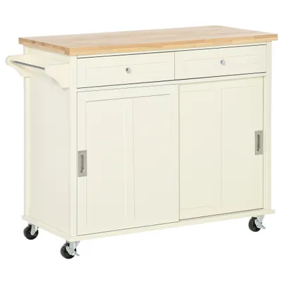 Insula de bucatarie HOMCOM cu sertare, dulap, suport prosoape, lemn si MDF, alb 110x49,5x89,5cm | Aosom Romania