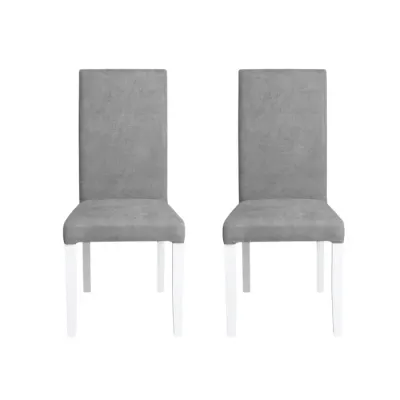 Set 2 scaune living TEO, picioare lemn alb, stofa gri deschis, 46x60x98 cm