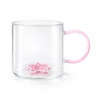Cană cu model 3D steluță roz, pereți dubli, sticlă borosilicată și inserție de sclipici, 300 ml, Aurora Glow
