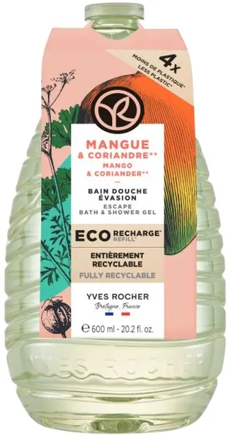 Yves Rocher Bain Nature Gel de duș cu mango și coriandru, rezervă, 600 ml