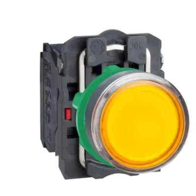 Buton Iluminat Galben Ø 22, Incastrat, cu Revenire cu Arc, 250 V, 1No+1Nc