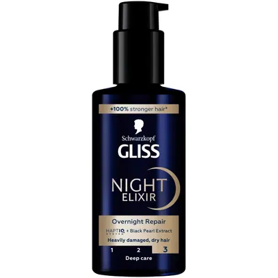 Ser tratament pentru par foarte deteriorat Night Elixir Overnight Repair, 100ml, Gliss
