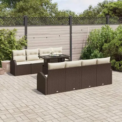 vidaXL Set de canapele pentru grădină 9 buc. Maro Poli Rattan