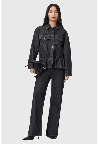 Jacheta din denim cu terminatie cu peplum Denby - Bleumarin