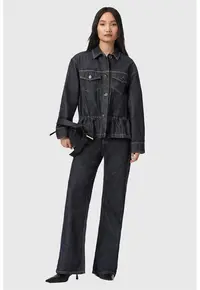 Jacheta din denim cu terminatie cu peplum Denby - Bleumarin