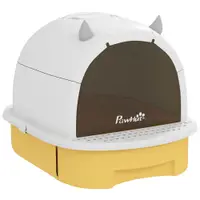 PawHut Litieră Închisă pentru Pisici cu Sertar Extensibil, Mâner, Lopățică și 2 Filtre cu Carbon Activ, Galben | Aosom Romania