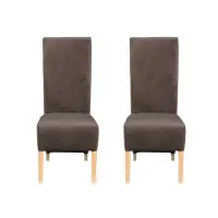 Set 2 scaune living VANESSA, picioare lemn natur, stofa maro, 47x60x110 cm