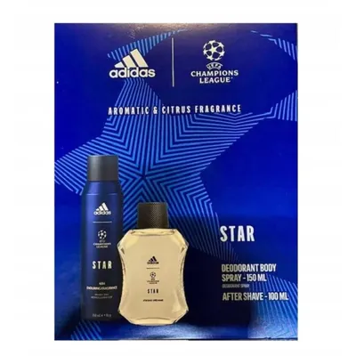 Set Cadou Barbati Adidas Uefa Star, After Shave Lotiune 100 ml, Deodorant Spray 150 ml