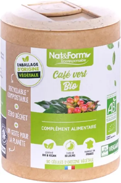 Cafea verde bio, 90 capsule, Nat&Form