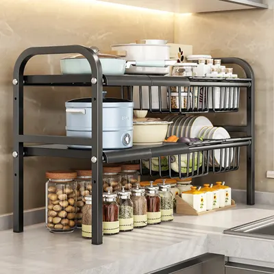Raft metalic extensibil 55-85 cm, 4 cosuri, Negru