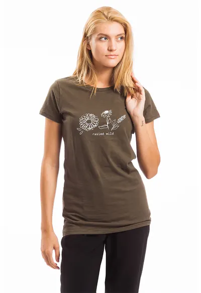 Tricou din amestec de bumbac Adele - Alb/Kaki