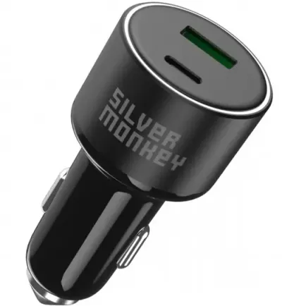 Incarcator Auto Silver Monkey SMA014, 100W, 3A, 1 x USB-A - 1 x USB-C, Negru