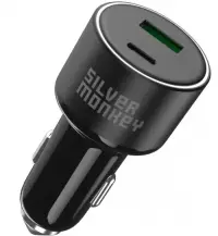Incarcator Auto Silver Monkey SMA014, 100W, 3A, 1 x USB-A - 1 x USB-C, Negru
