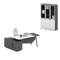 Set Platinia & LumaSeat - Birou directorial cu dulap lateral, scaun ergonomic si dulap cu usi din sticla