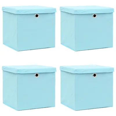vidaXL Cutii depozitare cu capace 4 buc. albastru, 32x32x32 cm, textil